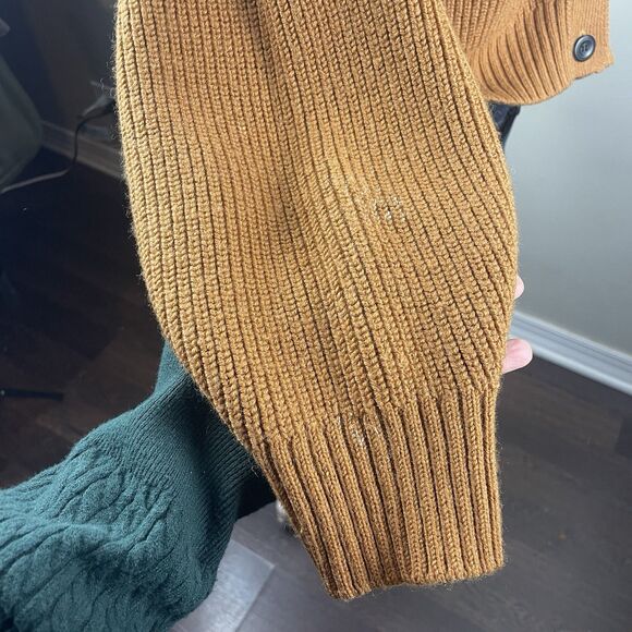 Sea NY Cardigan Women XS Brown Balloon Sleeve Wool Blend Luxury Preppy Flaw - Picture 10 of 10